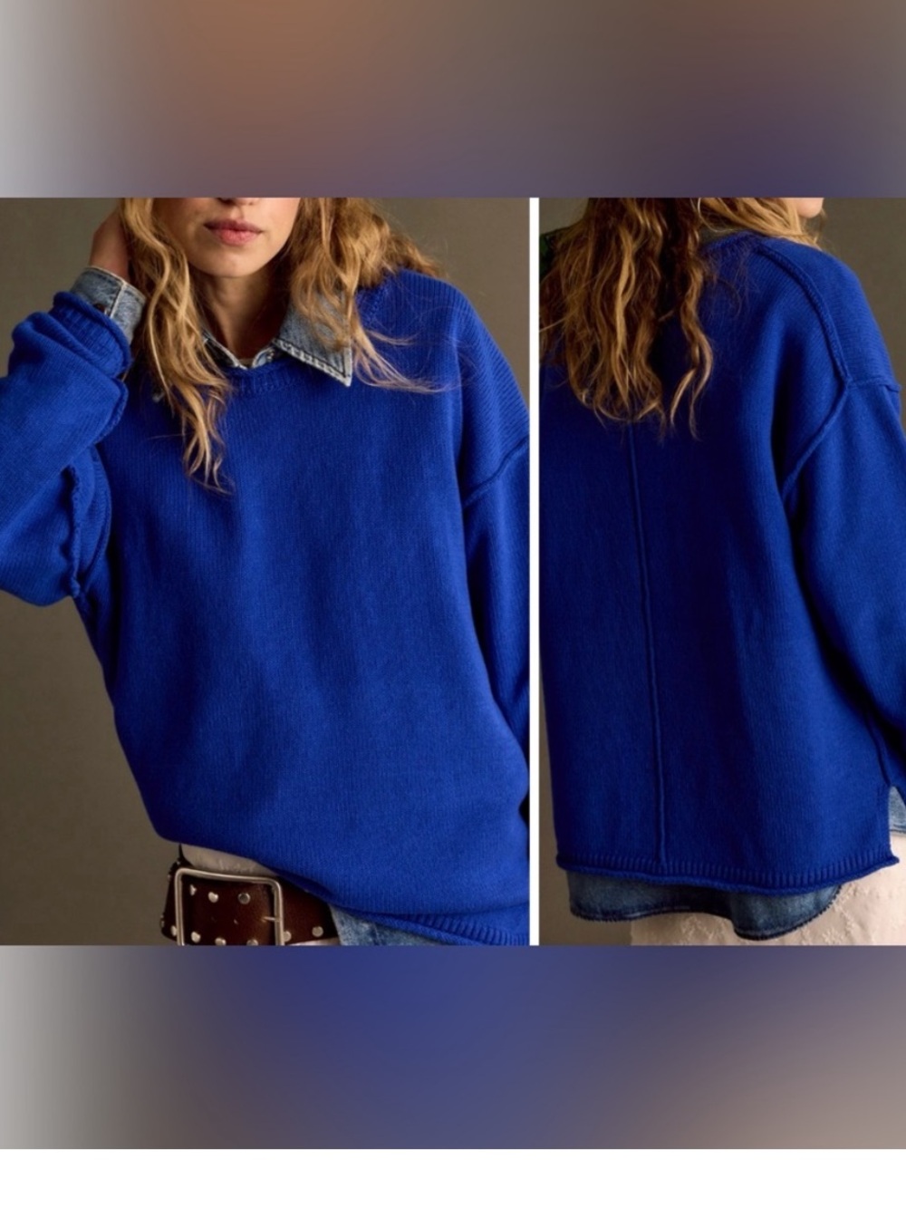 Free People We The Free Ella Roll Neck Cotton Sweater Turkish Blue XS - Picture 10 of 10